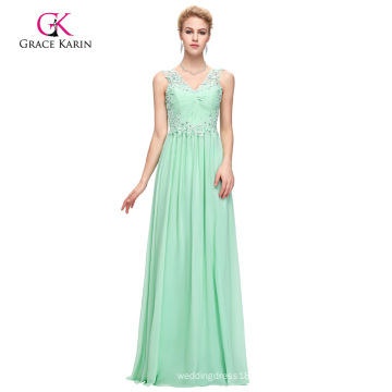 Grace Karin Ärmellos V-Ausschnitt Backless Chiffon Aquamarine Abendkleid GK000091-1